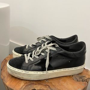 Golden Goose Hi Star all Black leather with suede detail